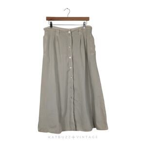 Vintage Orvis Maxi Skirt L Green Khaki Button 90s Elastic Grunge Outdoors Modest